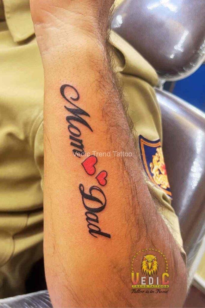Mon Dad Tattoo on girl hand-Tattoo Shop | Vedic Trend Tattoo | Tattoo Training Academy | Laser Tattoo Removal | Bangalore