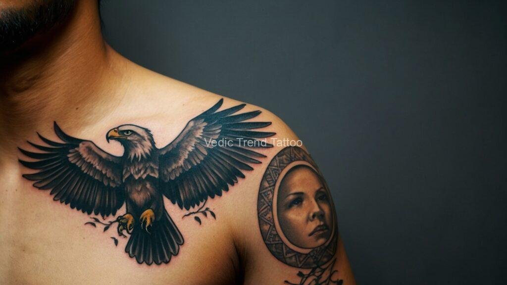 Front chest eagle tattoo design for men by Vedic Trend Tattoo