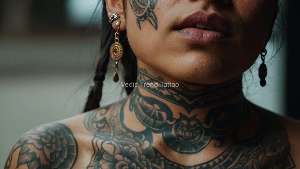 Female neck tattoo design by Vedic Trend Tattoo