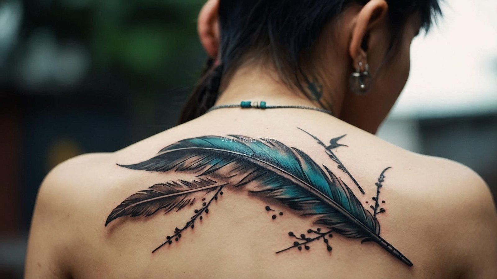 Small birds flying design for female back, Vedic trend tattoo.